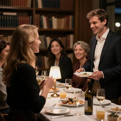 Cozy Dinner Party in Dim Lighting