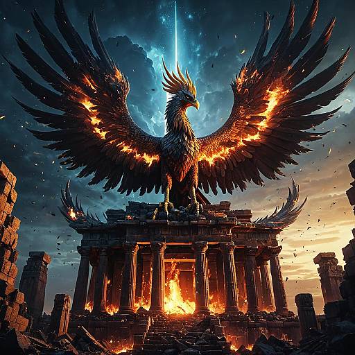 Colossal Celestial Phoenix Over Ancient Temple