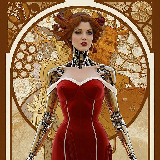 Evil Robot Woman in Red Dress