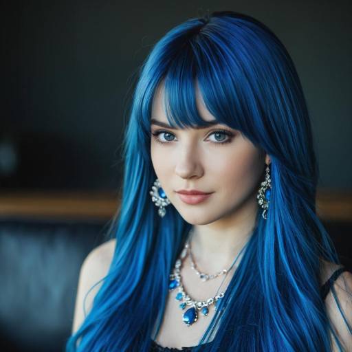 Young Woman with Long Blue Hair and Jewelry