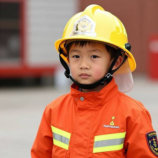 Young Boy in Fireman's Uniform