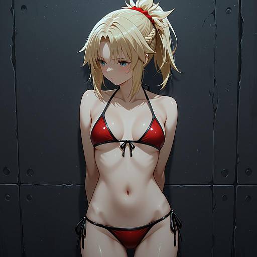Illustration of Mordred (swimsuit rider) (first ascension) (fate), fate (series) in the style of Tsukamoto minori