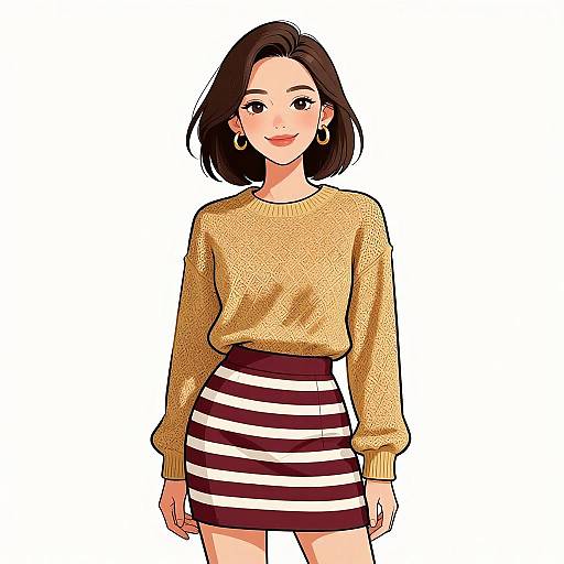 Smiling Woman in Chic Gold Sweater