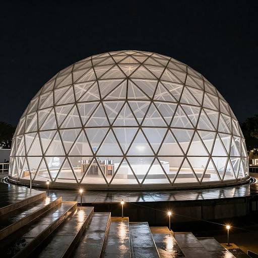Illuminated Geodesic Dome at Night