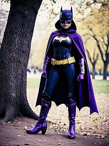 Purple Batgirl Superhero in Nature