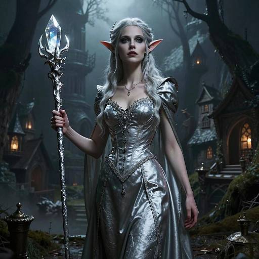 D&D Horror Elf with Crystal Staff