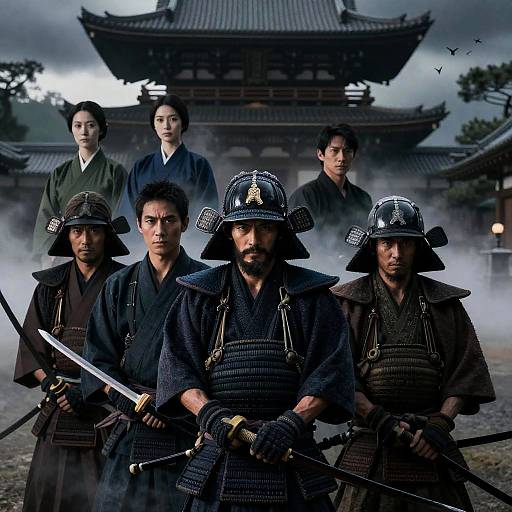 Dramatic Samurai Warriors in Misty Setting