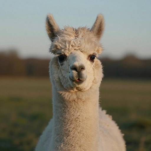 Portrait of a White Alpaca at Golden Hour