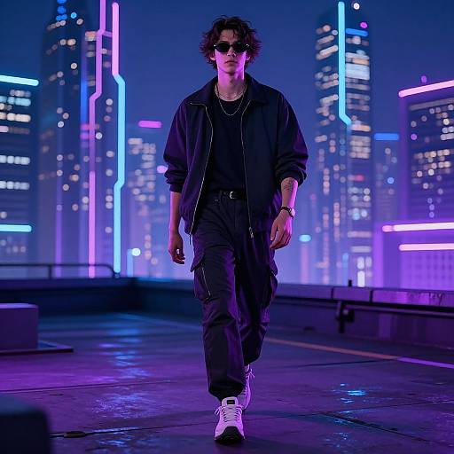 Cyberpunk Thong Walk on Neon Rooftop