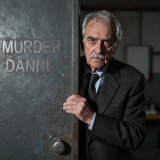 Mysterious Old Man at Metal Door