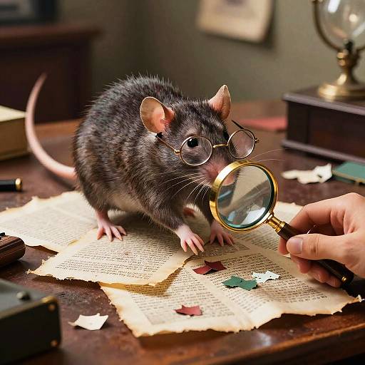 Playful Rat Detective with Magnifying Glass