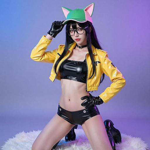 Cyberpunk Woman with Cat Ear Cap