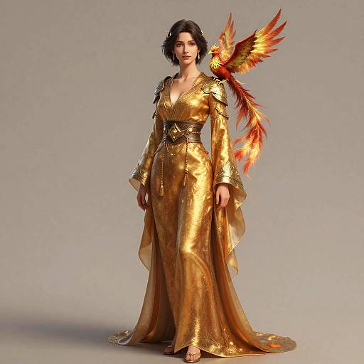 Elegant Young Mage with Mini Phoenix
