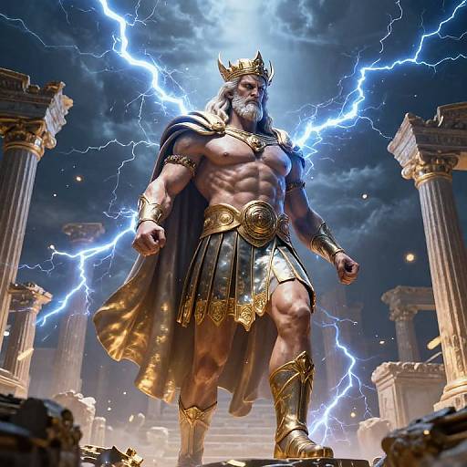 Zeus Overlooking Ancient Ruins