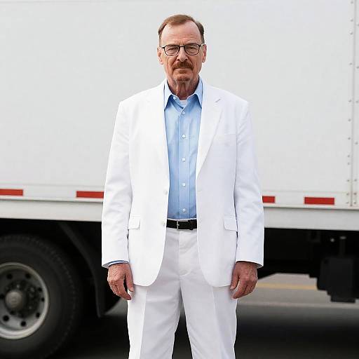 Man in White Suit with Glasses