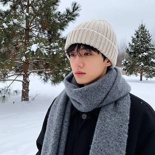 Young man in winter fashion outdoors