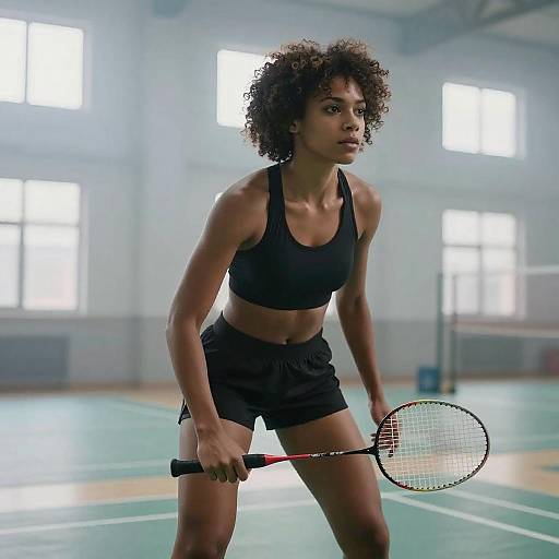 Muscular Black Woman in Gym Action