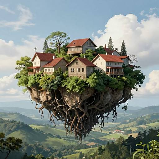 Floating Island with Quaint Houses