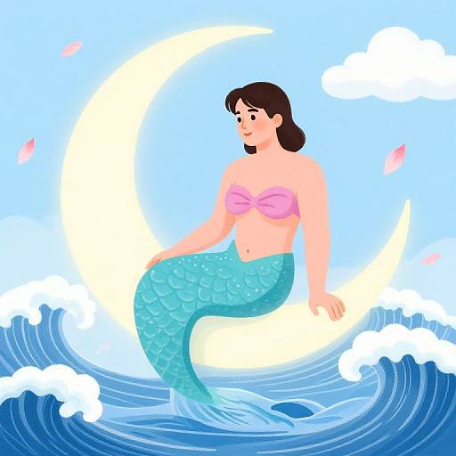 Magical Mermaid on Waves Illustration