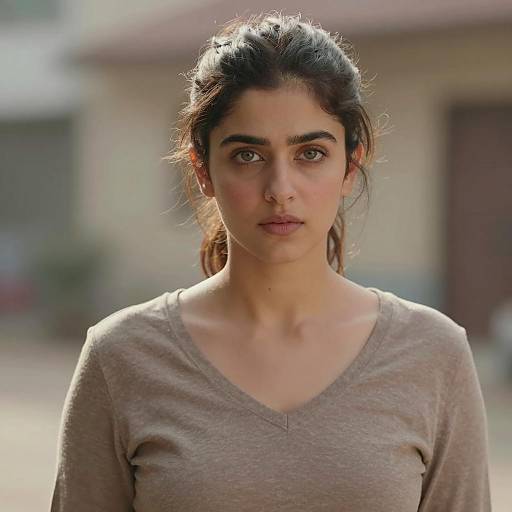 Portrait of Young Woman with Serious Expression