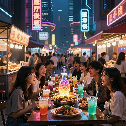 Futuristic Street Food Market at Night