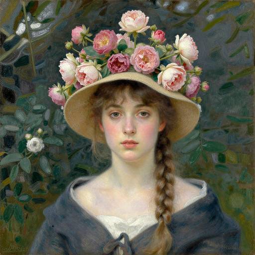 Young Woman with Wild Roses Hat