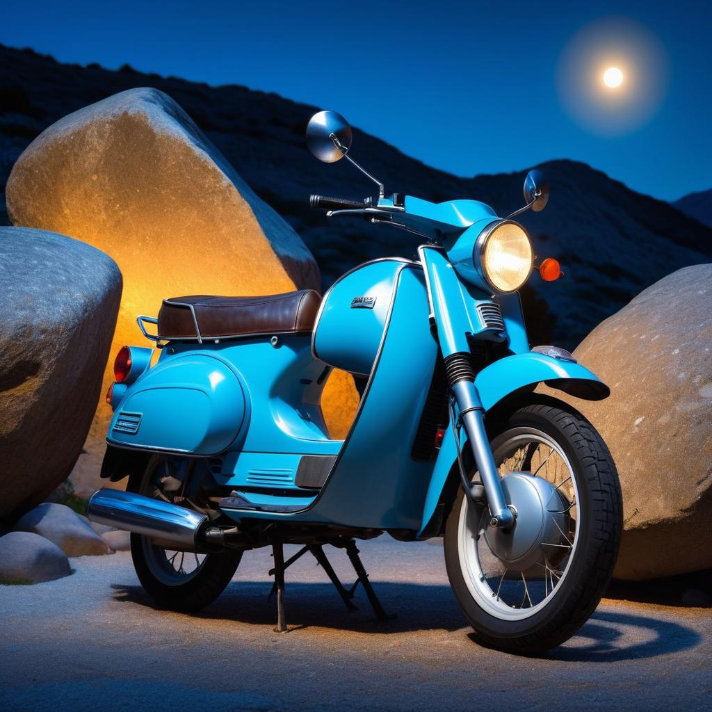 Nostalgic Moped Under Ethereal Night Sky