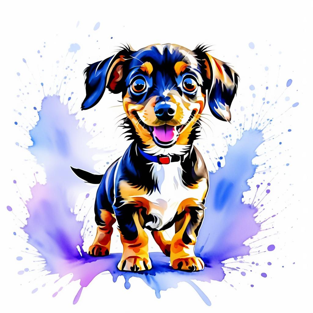 Adorable Happy Dachshund Watercolor Art