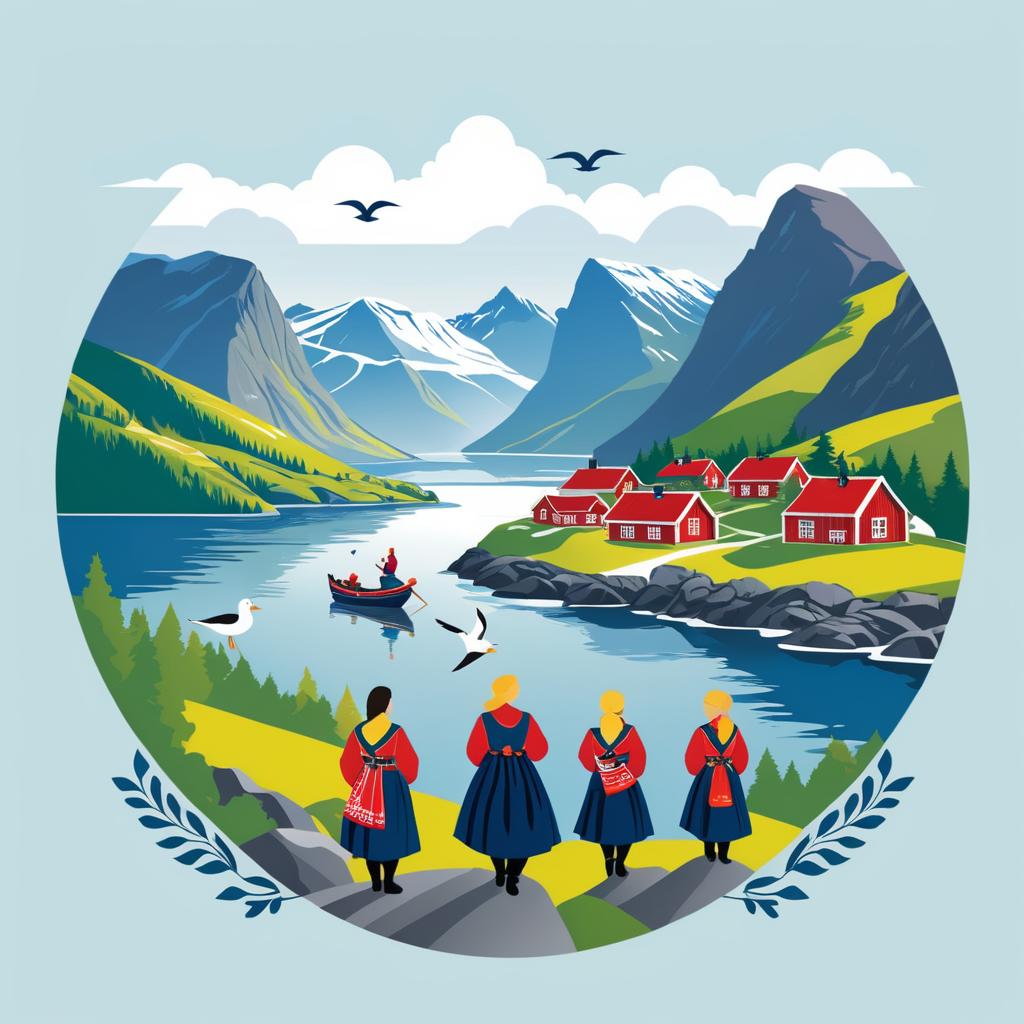 Festive Norwegian Landscape T-Shirt Design