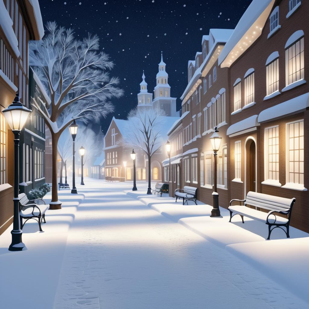 Enchanting Winter Night in a Small Town