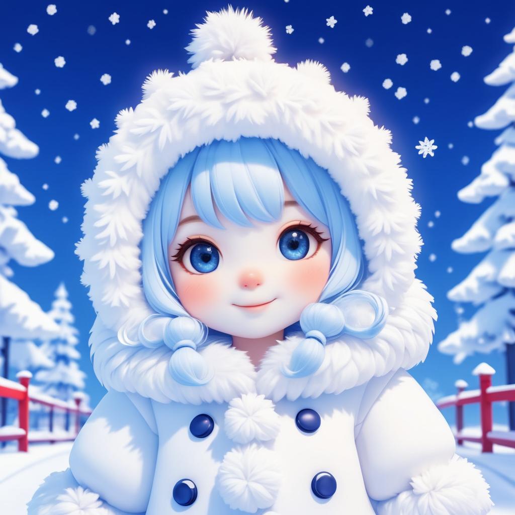 Kawaii Anime Snowman Girl in Winter