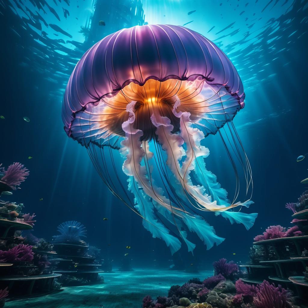 Cinematic Underwater Cyberpunk Jellyfish Scene