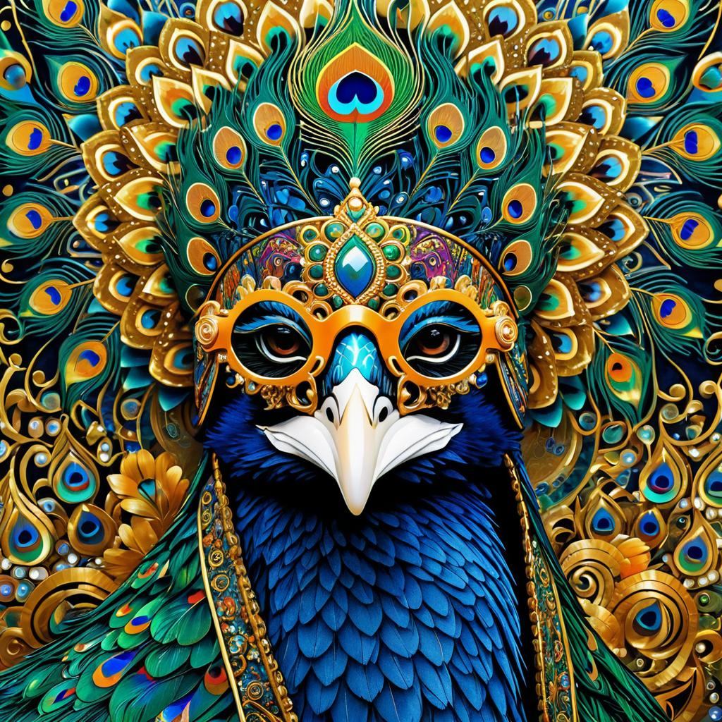 Elegant Peacock in Balaclava and Sunglasses