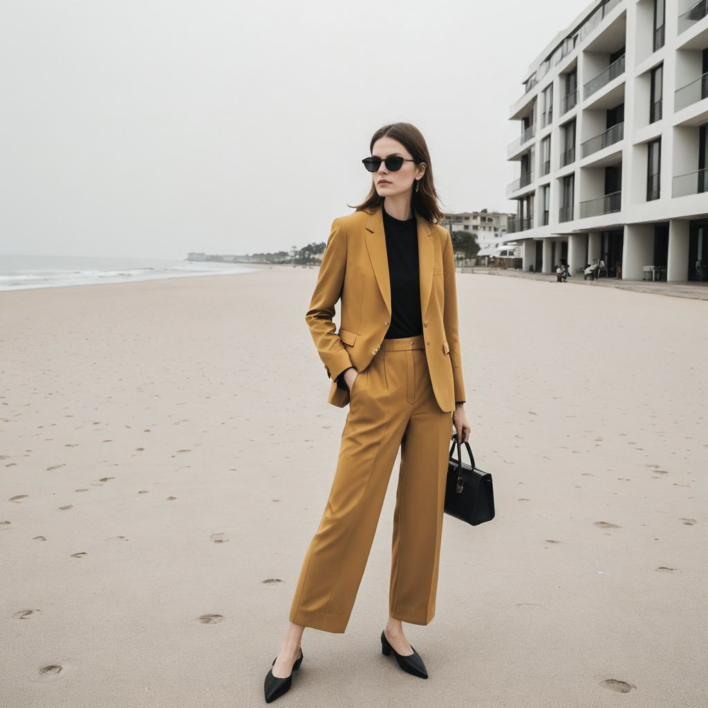 Surrealist Elegance on Beach Promenade