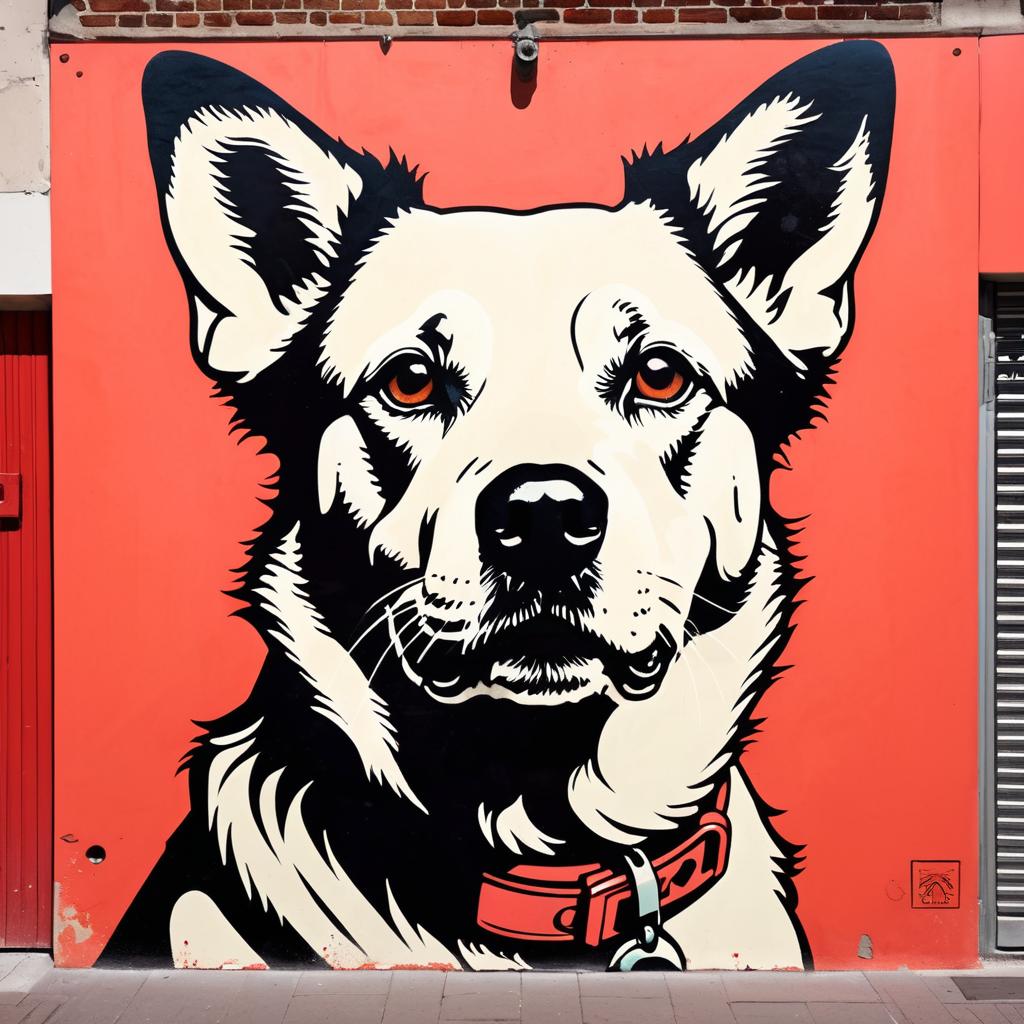 Coral Dog Portrait Inspired by Shepard Fairey