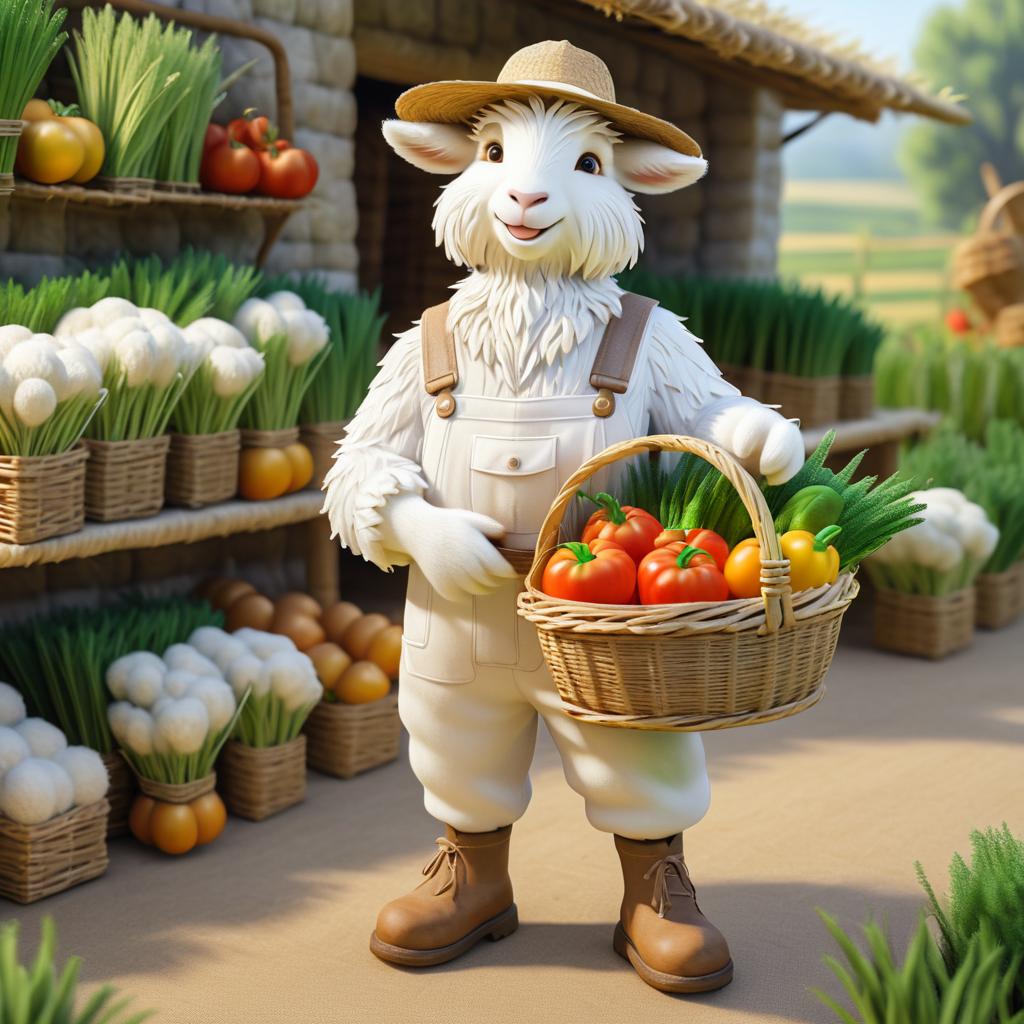 Charming 3D Goat in Overalls and Hat