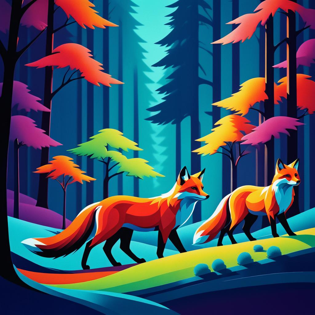 Cinematic Vintage Foxes in Vibrant Color