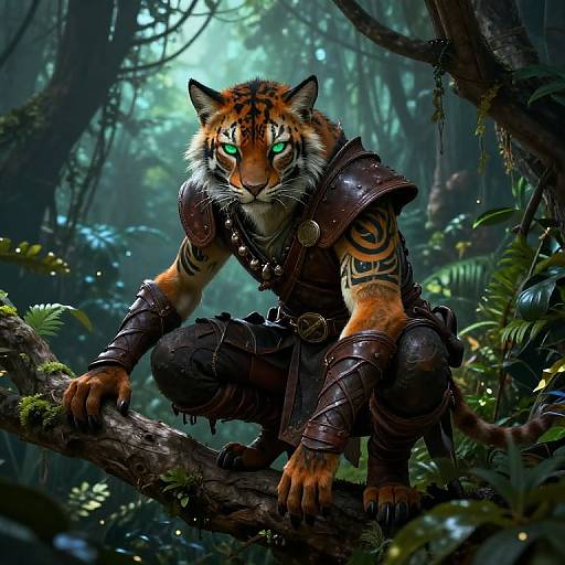 Tabaxi Rogue in Mystical Jungle Twilight
