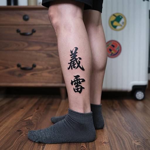 Chinese Calligraphy Tattoo on Lower Leg