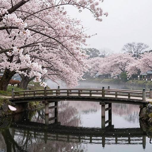Cherry Blossom Over Japanese Bridge
