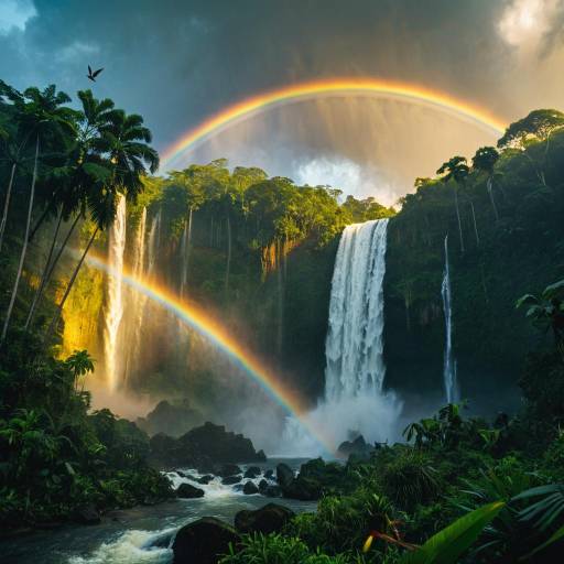 Epic Jungle Waterfall with Rainbow View Epic Jungle Waterfall with Rainbow View