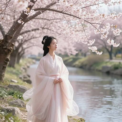 Serene Nature Goddess by River