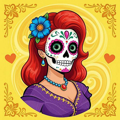 Vibrant Sugar Skull Pin-Up Art