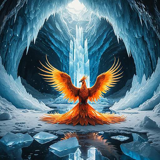 Ethereal Phoenix in Crystal Ice Cavern