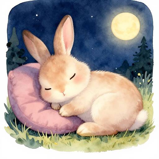 Sleeping Bunny Under Moonlight