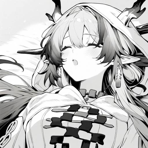 Monochrome Dragon Girl in Comic Style