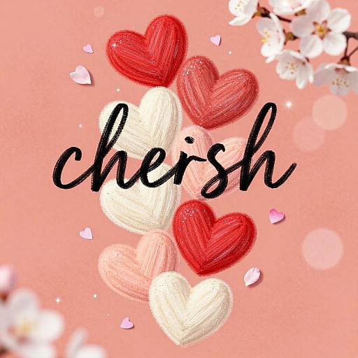 Glitter Hearts with Cherish Script