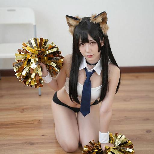 Nude Woman with Cat Ears and Pom-Poms