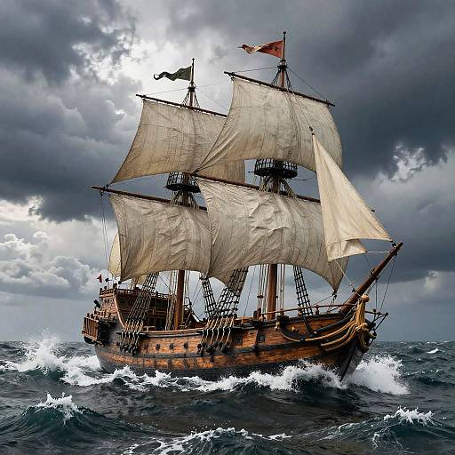 Dramatic 1616 Galleon in Stormy Seas