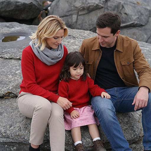 Family Sitting on Rocky Terrain Outdoors